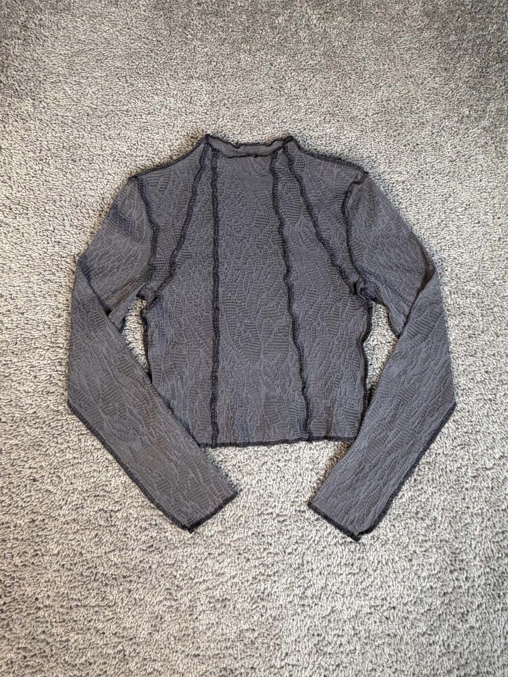 Kimchi Blue Shirt Womens S Gray Cropped Long Sleeve Mock Neck Ruffle Mesh